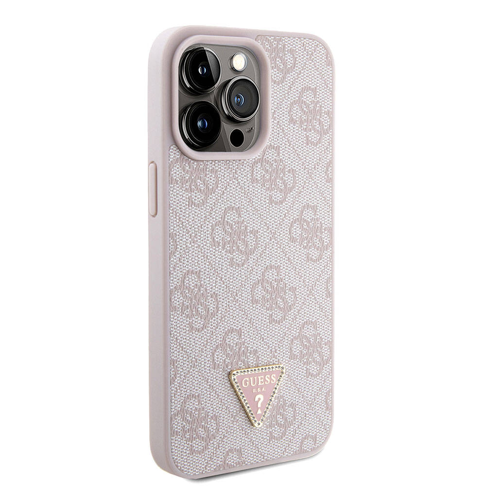 Apple iPhone 15 Pro Max Kılıf Guess Orjinal Lisanslı PU Deri Askılı Taşlı Üçgen Logo 4G Desenli Strass Crossbody Kapak - Görsel 3