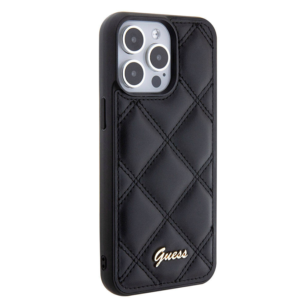 Apple iPhone 15 Pro Max Kılıf Guess Orjinal Lisanslı PU Deri Metal Yazı Logolu Kapitone Kapak - Görsel 2