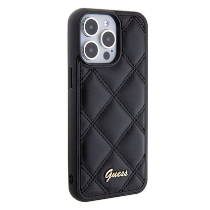 Apple iPhone 15 Pro Max Kılıf Guess Orjinal Lisanslı PU Deri Metal Yazı Logolu Kapitone Kapak - Görsel 2