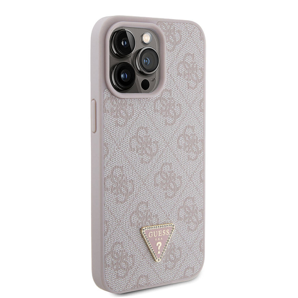 Apple iPhone 15 Pro Max Kılıf Guess Orjinal Lisanslı PU Deri Taşlı Üçgen Logo 4G Desenli Strass Kapak - Görsel 3