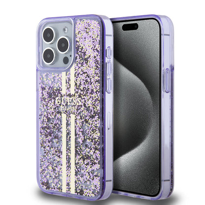 Apple iPhone 15 Pro Max Kılıf Guess Orjinal Lisanslı Transparan Sıvılı Simli Altın Çizgili Kapak - Görsel 3