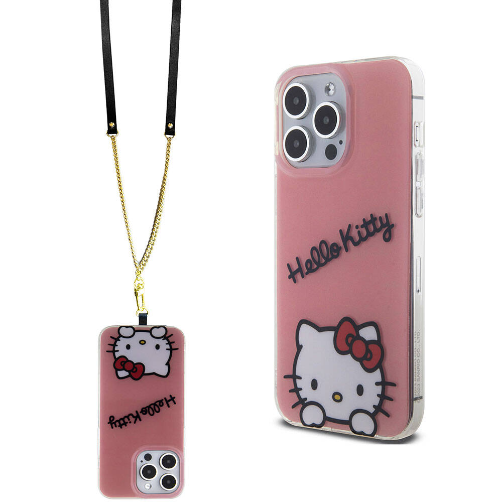 Apple iPhone 15 Pro Max Kılıf Hello Kitty Orjinal Lisanslı Askılı Yazı ve İkonik Logolu Daydreaming Kapak - Görsel 2