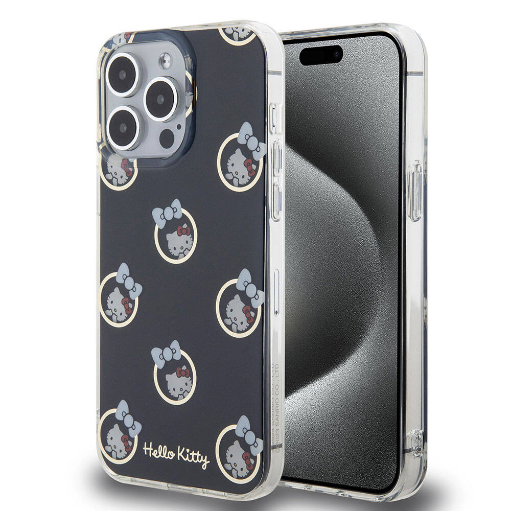 Apple iPhone 15 Pro Max Kılıf Hello Kitty Orjinal Lisanslı Elektroplating Kaplama Kabarcık Baskılı Kapak - Görsel 2