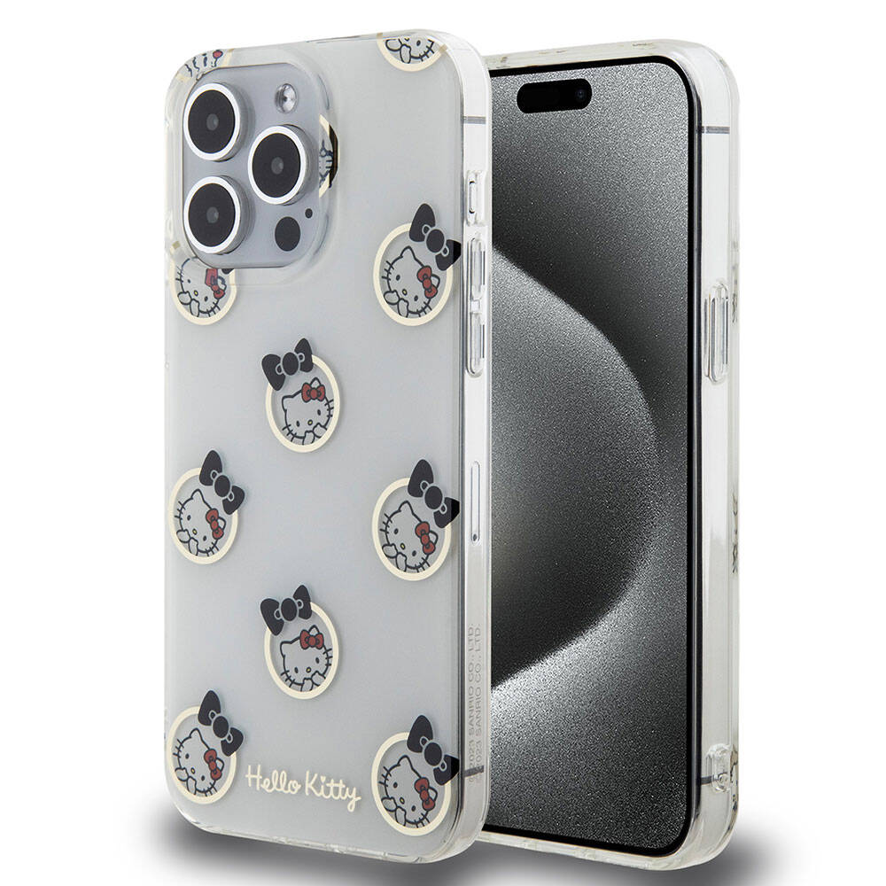 Apple iPhone 15 Pro Max Kılıf Hello Kitty Orjinal Lisanslı Elektroplating Kaplama Kabarcık Baskılı Kapak - Görsel 3