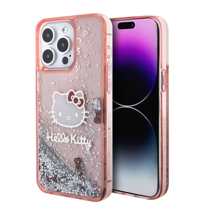 Apple iPhone 15 Pro Max Kılıf Hello Kitty Orjinal Lisanslı İkonik Sıvılı Glitter Kapak - Görsel 2