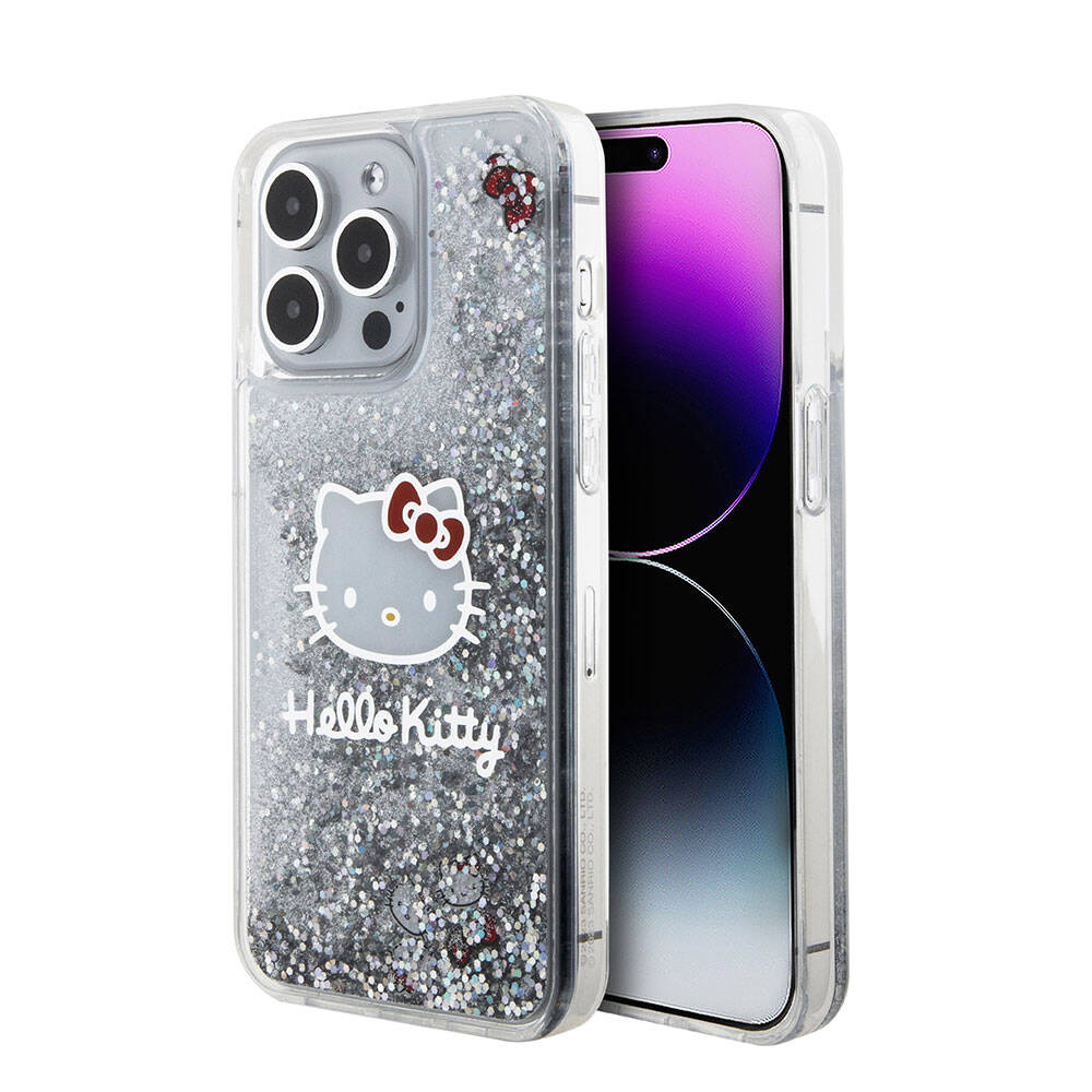 Apple iPhone 15 Pro Max Kılıf Hello Kitty Orjinal Lisanslı İkonik Sıvılı Glitter Kapak - Görsel 3