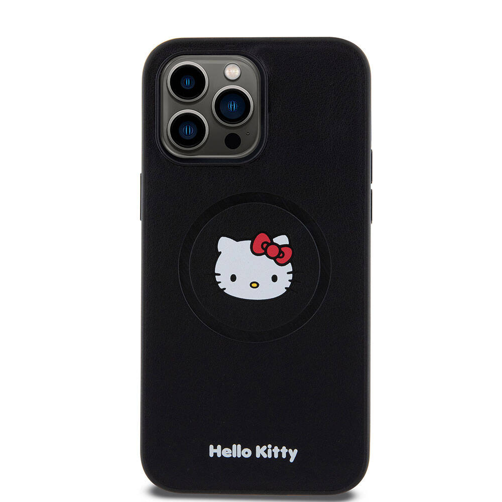 Apple iPhone 15 Pro Max Kılıf Hello Kitty Orjinal Lisanslı M-safe Şarj Özellikli Kitty Head Deri Kapak - Görsel 3