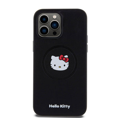 Apple iPhone 15 Pro Max Kılıf Hello Kitty Orjinal Lisanslı M-safe Şarj Özellikli Kitty Head Deri Kapak - Görsel 3