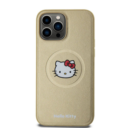 Apple iPhone 15 Pro Max Kılıf Hello Kitty Orjinal Lisanslı M-safe Şarj Özellikli Kitty Head Deri Kapak - Görsel 2