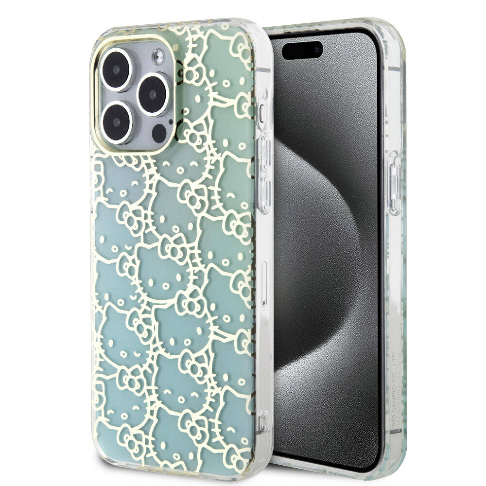 Apple iPhone 15 Pro Max Kılıf Hello Kitty Orjinal Lisanslı Renk Geçişli Elektroplating Kaplama Kitty Head Desenli Kapak - Görsel 2