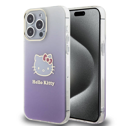 Apple iPhone 15 Pro Max Kılıf Hello Kitty Orjinal Lisanslı Yazı ve İkonik Logolu Elektroplating Kaplama Gradyan Kapak - Görsel 3