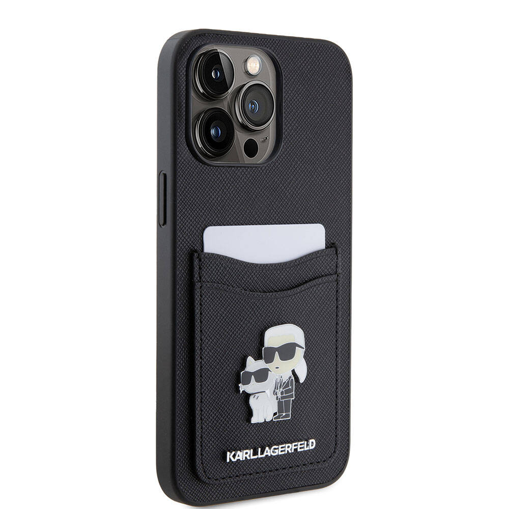 Apple iPhone 15 Pro Max Kılıf Karl Lagerfeld Kartlıklı Metal Logo Orjinal Lisanslı Kapak - Görsel 2