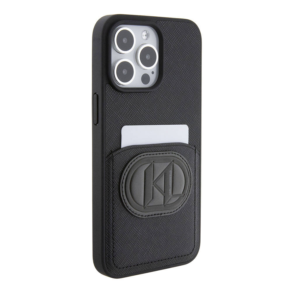 Apple iPhone 15 Pro Max Kılıf Karl Lagerfeld Kartlıklı Saffiano K&L Patch Orjinal Lisanslı Kapak - Görsel 2