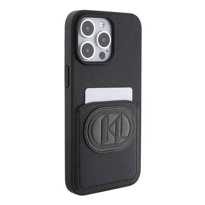 Apple iPhone 15 Pro Max Kılıf Karl Lagerfeld Kartlıklı Saffiano K&L Patch Orjinal Lisanslı Kapak - Görsel 2