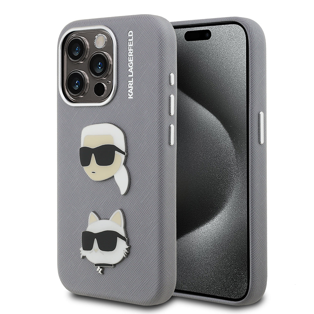 Apple iPhone 15 Pro Max Kılıf Karl Lagerfeld Orjinal Lisanslı K&C Heads Pin Kapak - Görsel 3