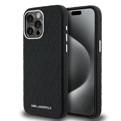 Apple iPhone 15 Pro Max Kılıf Karl Lagerfeld Orjinal Lisanslı PU Deri Damgalı Metal Yazı Logolu Kapak - Görsel 2