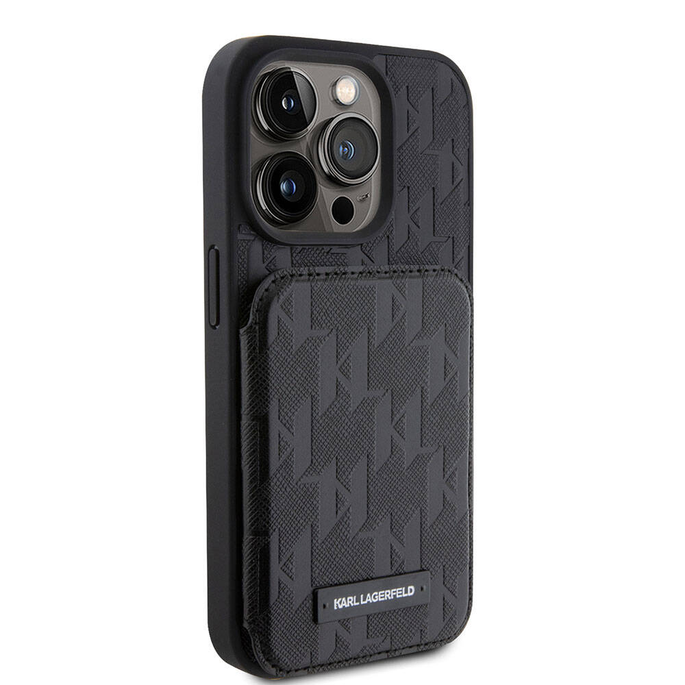 Apple iPhone 15 Pro Max Kılıf Karl Lagerfeld Standlı Kartlıklı Saffiano Monogram Metal Logo Orjinal Lisanslı Kapak - Görsel 2