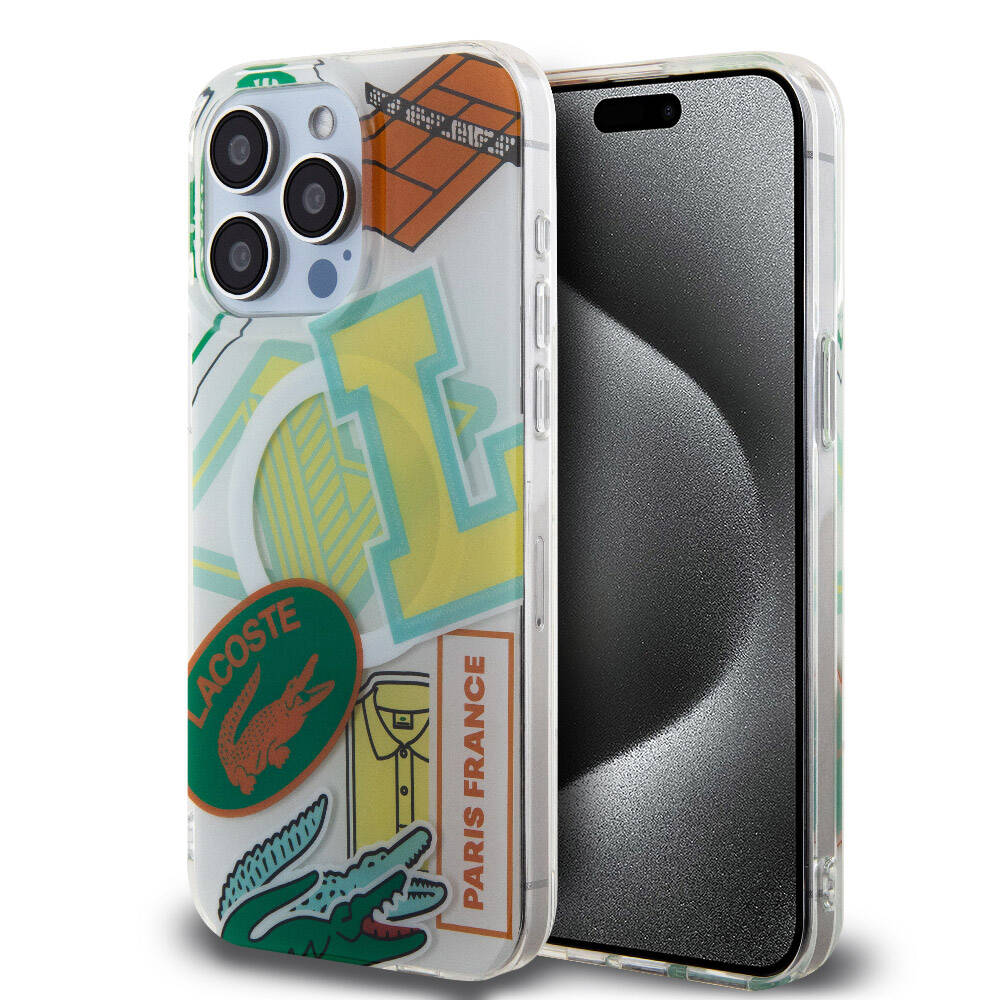 Apple iPhone 15 Pro Max Kılıf Lacoste Orjinal Lisanslı M-safe Şarj Özellikli Çift Katmanlı Yamalar Desenli Kapak - Görsel 5