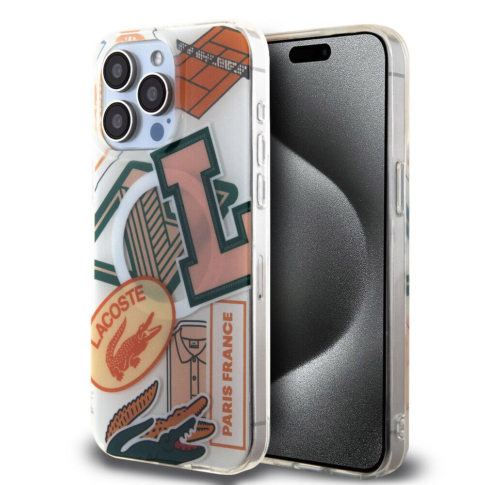 Apple iPhone 15 Pro Max Kılıf Lacoste Orjinal Lisanslı M-safe Şarj Özellikli Çift Katmanlı Yamalar Desenli Kapak - Görsel 2