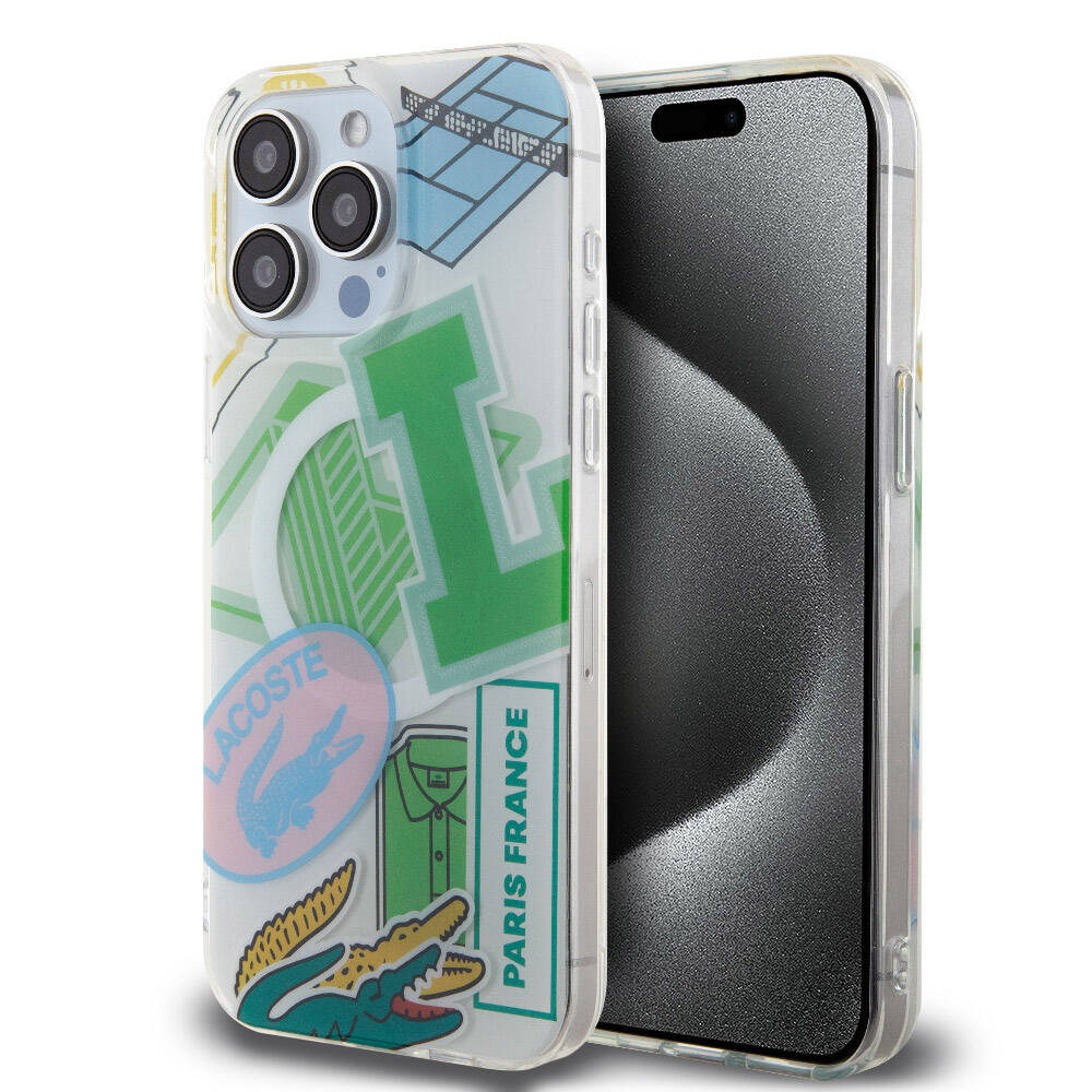 Apple iPhone 15 Pro Max Kılıf Lacoste Orjinal Lisanslı M-safe Şarj Özellikli Çift Katmanlı Yamalar Desenli Kapak - Görsel 3
