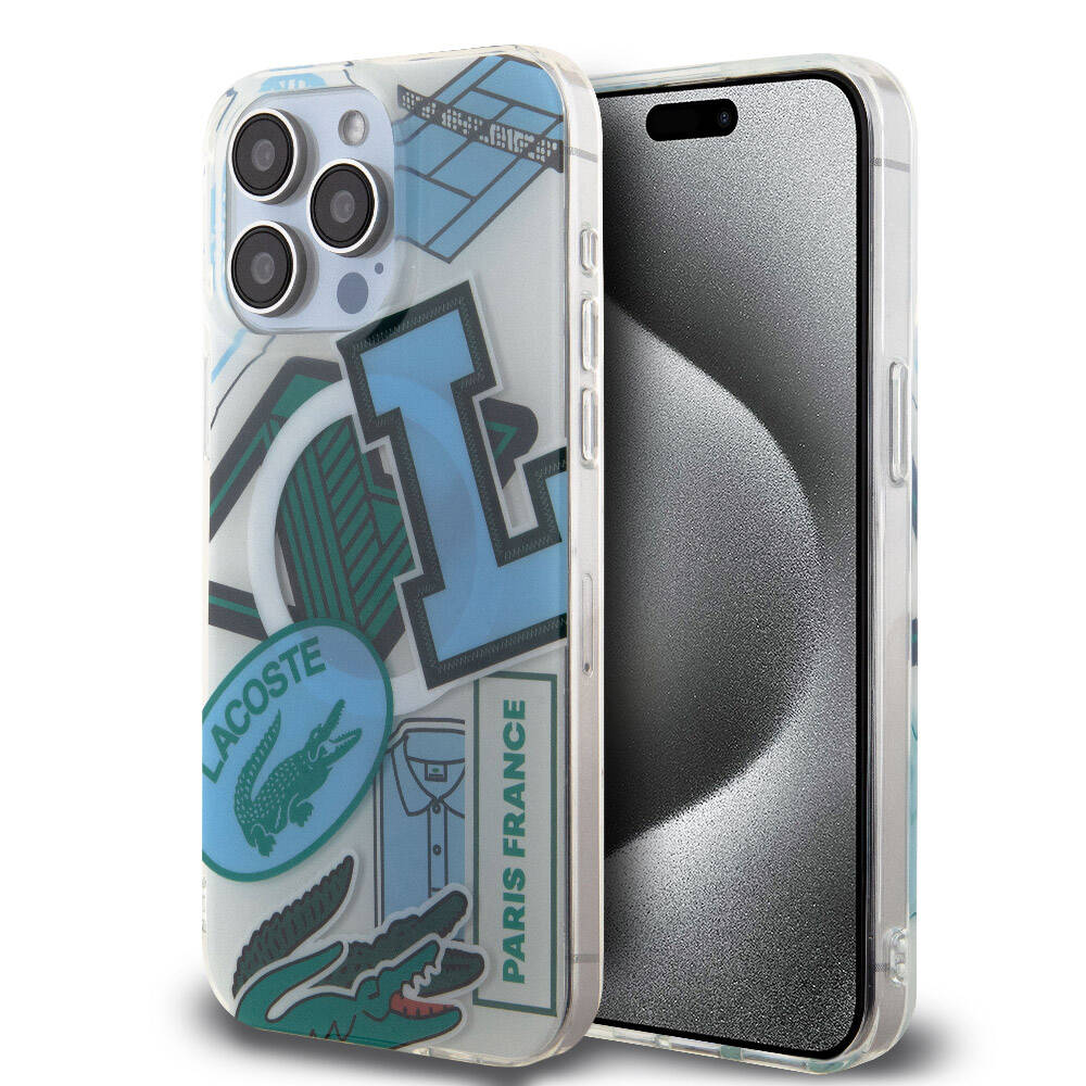 Apple iPhone 15 Pro Max Kılıf Lacoste Orjinal Lisanslı M-safe Şarj Özellikli Çift Katmanlı Yamalar Desenli Kapak - Görsel 4