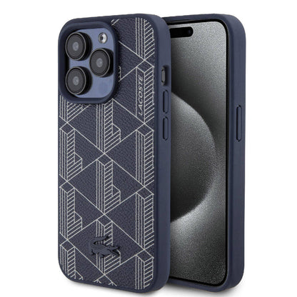 Apple iPhone 15 Pro Max Kılıf Lacoste Orjinal Lisanslı M-safe Şarj Özellikli PU Deri Görünümlü Karışık Monogram Desenli Kapak - Görsel 2