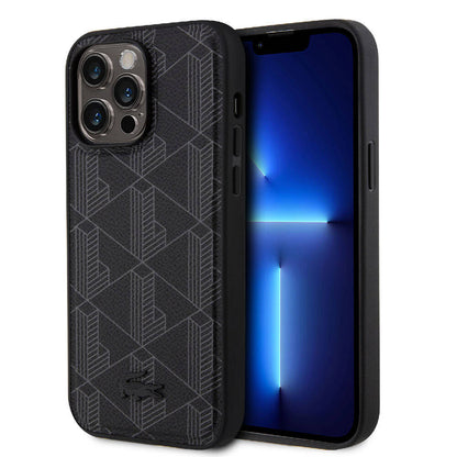 Apple iPhone 15 Pro Max Kılıf Lacoste Orjinal Lisanslı M-safe Şarj Özellikli PU Deri Görünümlü Karışık Monogram Desenli Kapak - Görsel 3