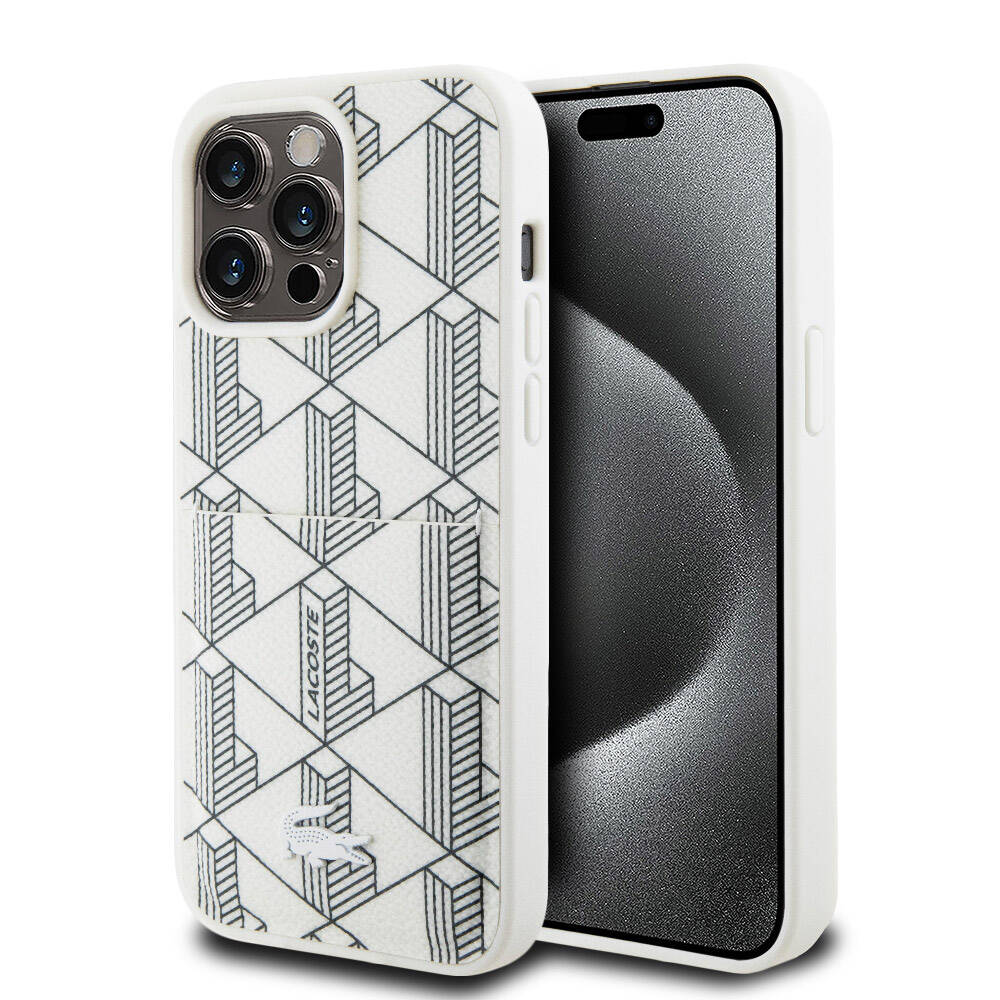Apple iPhone 15 Pro Max Kılıf Lacoste Orjinal Lisanslı M-safe Şarj Özellikli PU Deri Görünümlü Kartlıklı Karışık Monogram Desenli Kapak - Görsel 4
