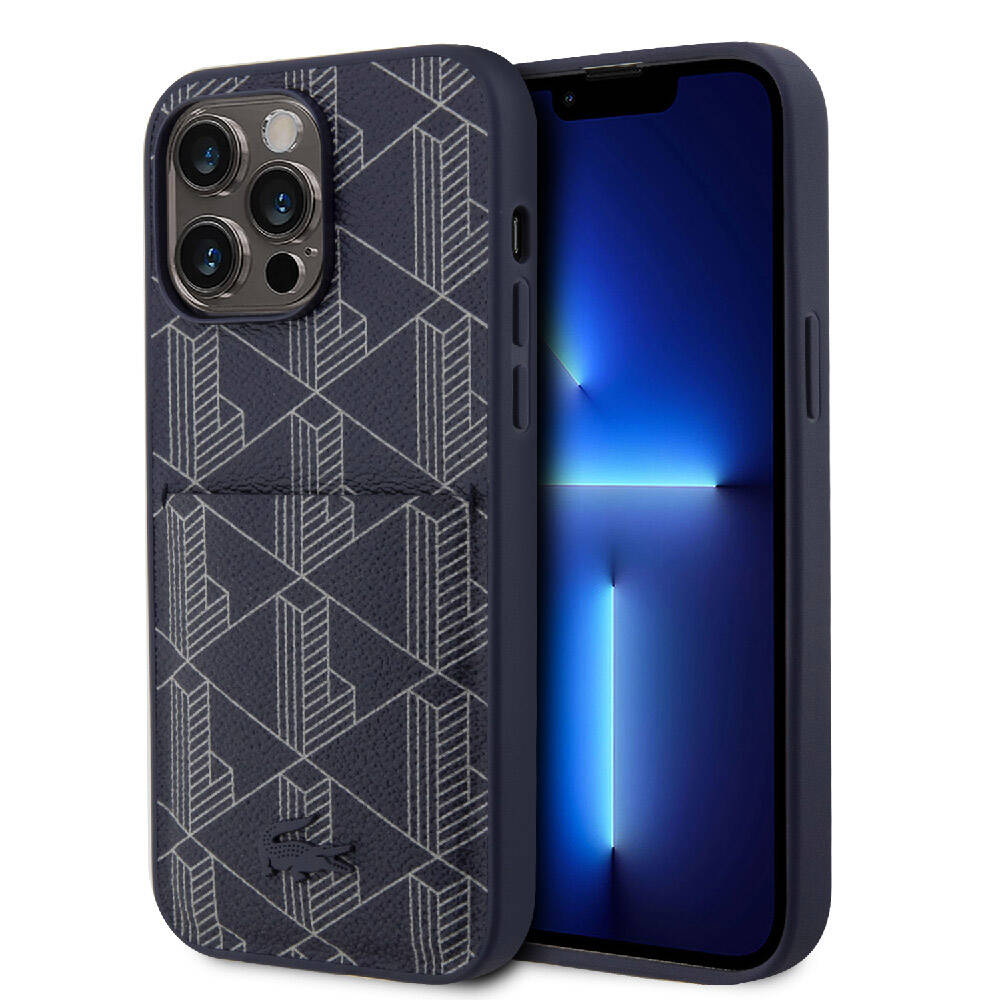 Apple iPhone 15 Pro Max Kılıf Lacoste Orjinal Lisanslı M-safe Şarj Özellikli PU Deri Görünümlü Kartlıklı Karışık Monogram Desenli Kapak - Görsel 2