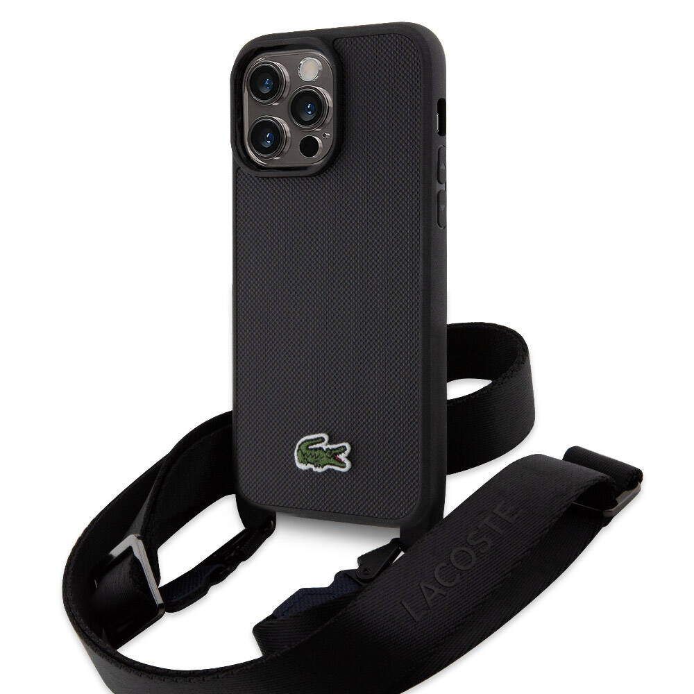Apple iPhone 15 Pro Max Kılıf Lacoste Orjinal Lisanslı PU Pike Desenli Arka Yüzey Askılı İkonik Timsah Dokuma Logolu Kapak - Görsel 3