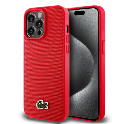 Apple iPhone 15 Pro Max Kılıf Lacoste Orjinal Lisanslı PU Pike Desenli Arka Yüzey İkonik Timsah Dokuma Logolu Kapak - Görsel 5