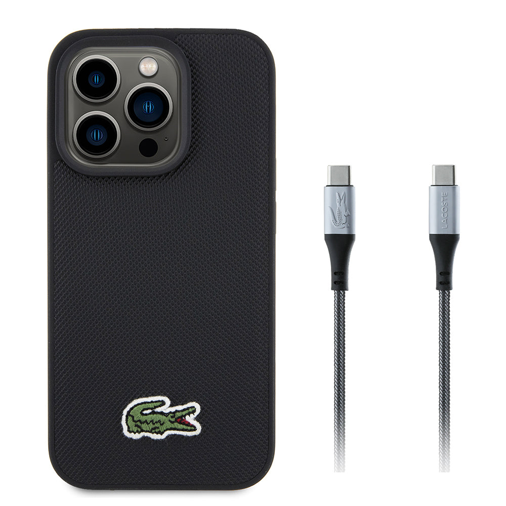 Apple iPhone 15 Pro Max Kılıf Lacoste Orjinal Lisanslı PU Pike Desenli Arka Yüzey İkonik Timsah Dokuma Logolu Kapak + Type-C Kablo 1.5m - Görsel 2