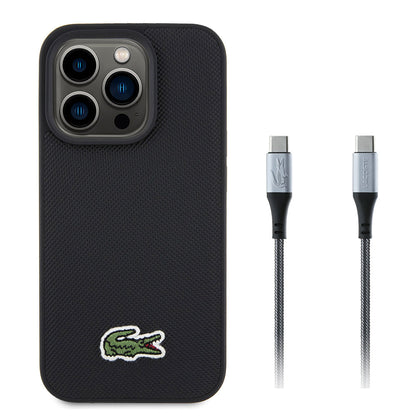 Apple iPhone 15 Pro Max Kılıf Lacoste Orjinal Lisanslı PU Pike Desenli Arka Yüzey İkonik Timsah Dokuma Logolu Kapak + Type-C Kablo 1.5m - Görsel 2