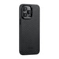 Apple iPhone 15 Pro Max Kılıf M-safe Şarj Özellikli 1500D Aramid Fiber Pitaka Military-Grade Classic Serisi Black-Grey Twill Kapak