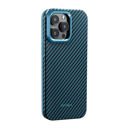 Apple iPhone 15 Pro Max Kılıf M-safe Şarj Özellikli 1500D Aramid Fiber Pitaka Military-Grade Classic Serisi Black-Grey Twill Kapak - Görsel 3