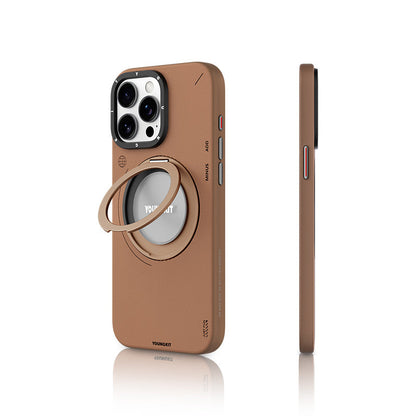 Apple iPhone 15 Pro Max Kılıf M-safe Şarj Özellikli 360° Standlı Basit Mat Deri Desenli Youngkit Tech Leather Serisi Kapak - Görsel 4