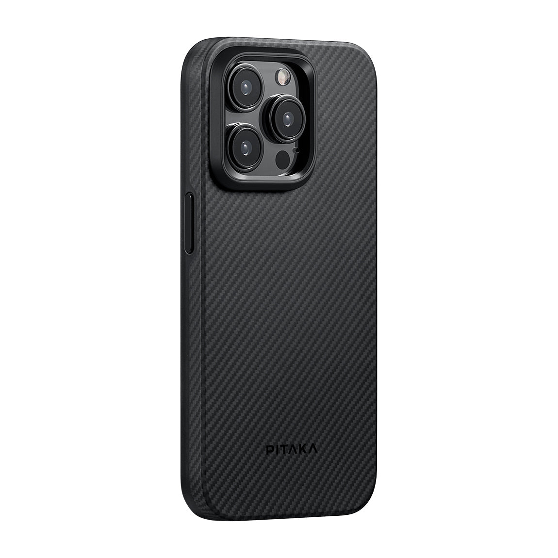 Apple iPhone 15 Pro Max Kılıf M-safe Şarj Özellikli 600D Aramid Fiber Pitaka Military-Grade Classic Serisi Black-Grey Twill Kapak - Görsel 2