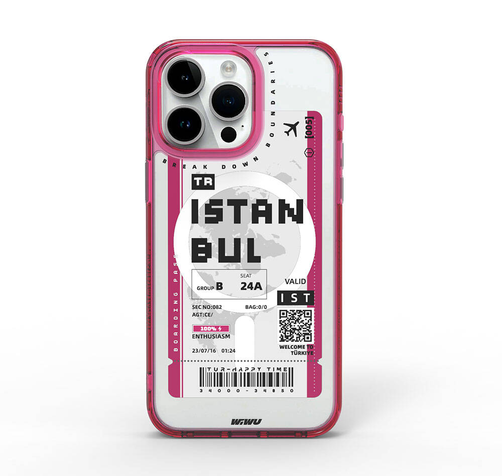 Apple iPhone 15 Pro Max Kılıf M-safe Şarj Özellikli Bilet Desenli Wiwu Turkey B Serisi Kapak - Görsel 3