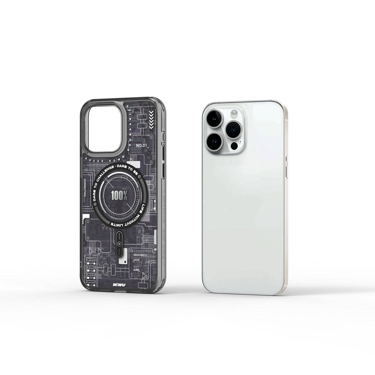 Apple iPhone 15 Pro Max Kılıf M-safe Şarj Özellikli Desenli Wiwu Mecha Circuit H Serisi Kapak - Görsel 2