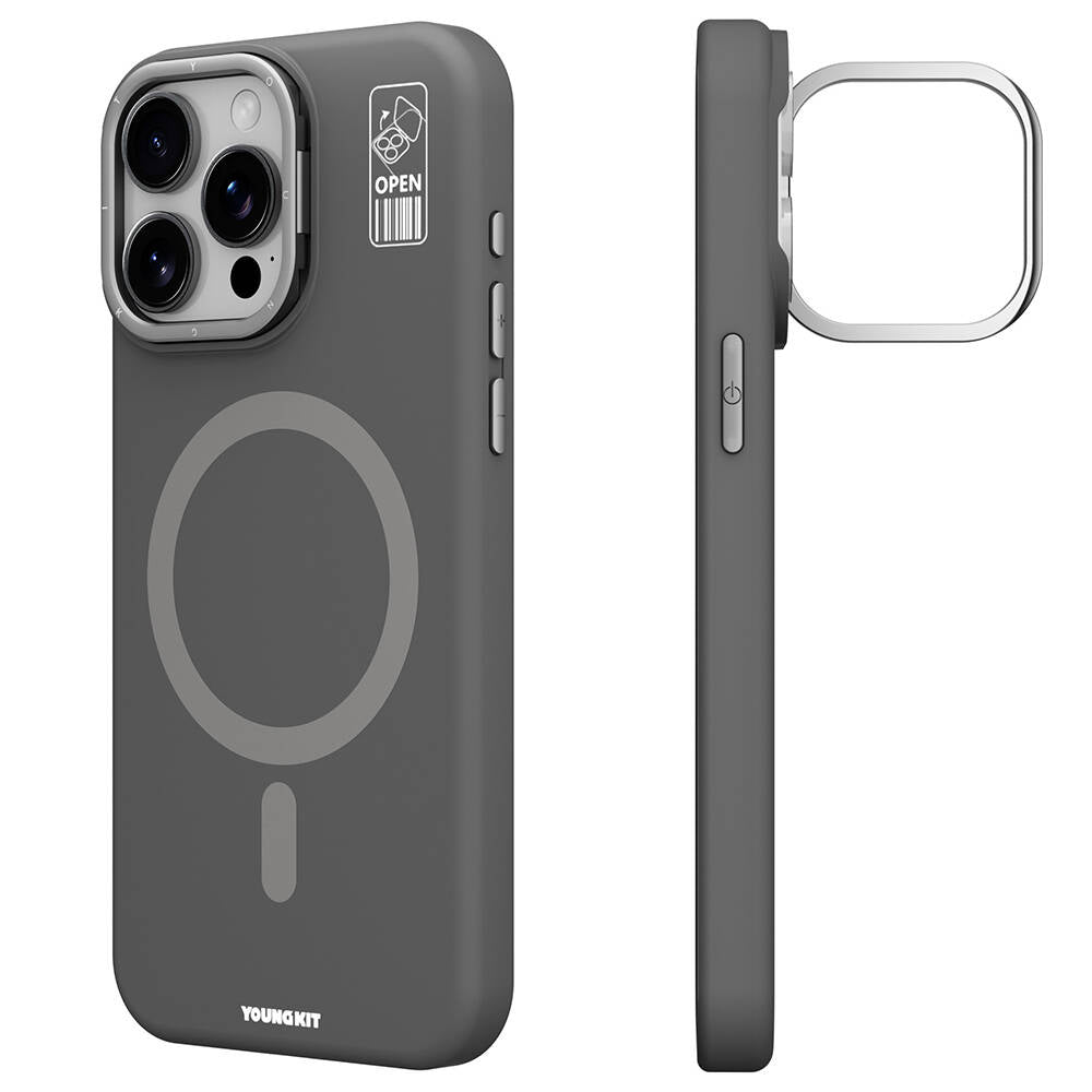 Apple iPhone 15 Pro Max Kılıf M-safe Şarj Özellikli Kamera Standlı Youngkit Bitty Cream Kapak - Görsel 3