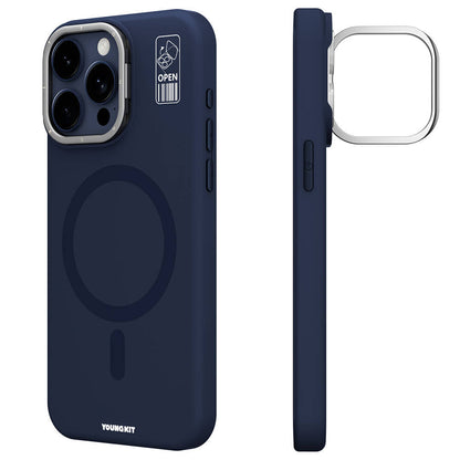 Apple iPhone 15 Pro Max Kılıf M-safe Şarj Özellikli Kamera Standlı Youngkit Bitty Cream Kapak - Görsel 4