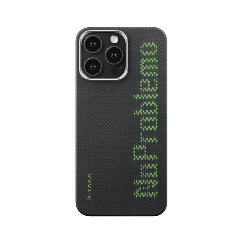 Apple iPhone 15 Pro Max Kılıf M-safe Şarj Özellikli Lumintex Teknolojili Fosforlu Aramid Fiber Pitaka Tactile Woven Aries Serisi Kapak - Görsel 3