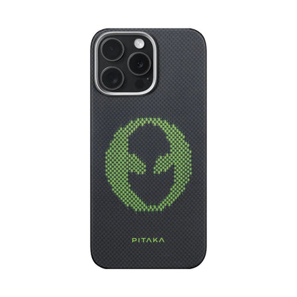 Apple iPhone 15 Pro Max Kılıf M-safe Şarj Özellikli Lumintex Teknolojili Fosforlu Aramid Fiber Pitaka Tactile Woven Aries Serisi Kapak - Görsel 2
