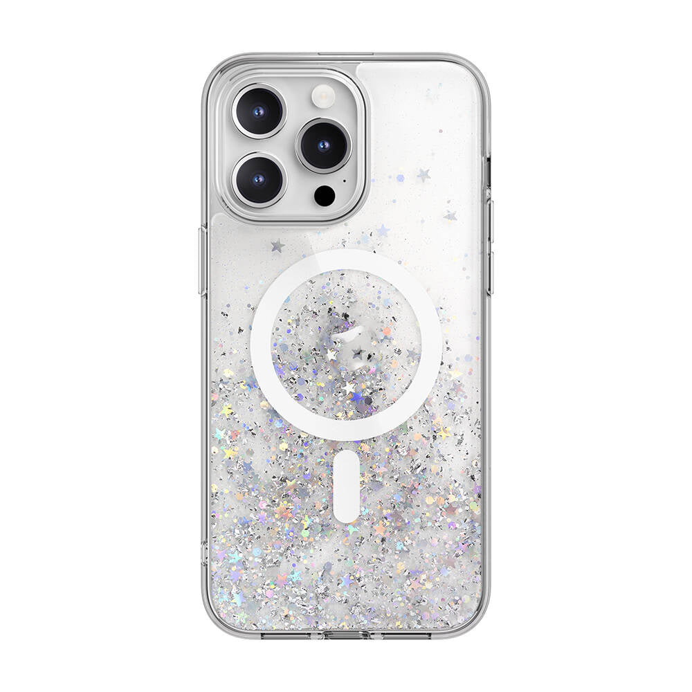 Apple iPhone 15 Pro Max Kılıf M-safe Şarj Özellikli Parlayan Simli Şeffaf Lisanslı Switcheasy Starfield-M Kapak - Görsel 2
