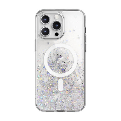 Apple iPhone 15 Pro Max Kılıf M-safe Şarj Özellikli Parlayan Simli Şeffaf Lisanslı Switcheasy Starfield-M Kapak - Görsel 2