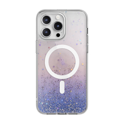 Apple iPhone 15 Pro Max Kılıf M-safe Şarj Özellikli Parlayan Simli Şeffaf Lisanslı Switcheasy Starfield-M Kapak - Görsel 5