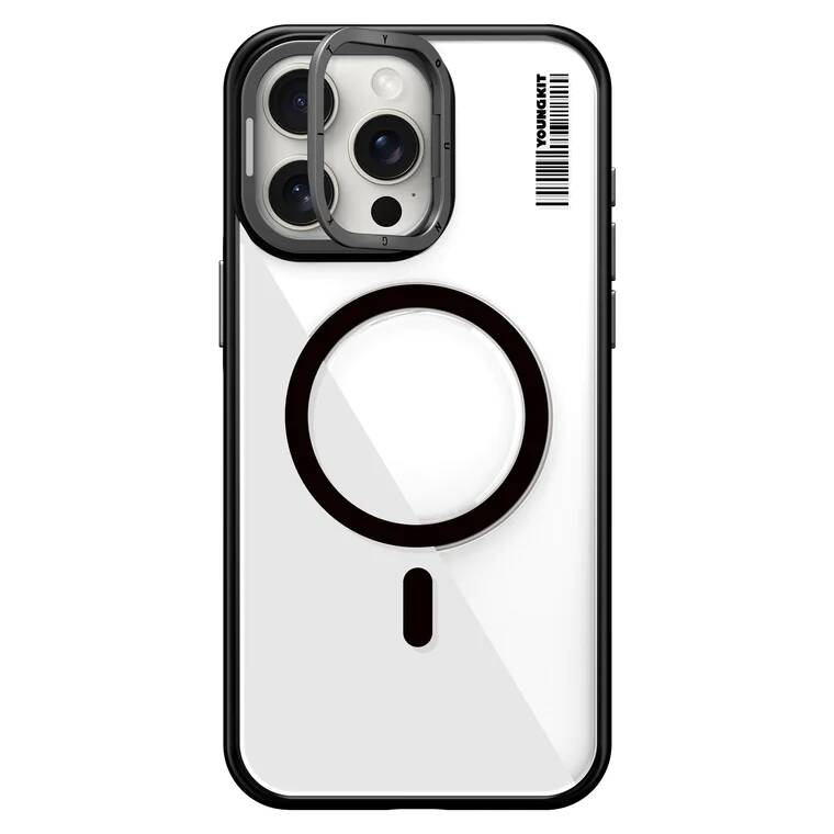 Apple iPhone 15 Pro Max Kılıf M-safe Şarj Özellikli Sararma Önleyici Youngkit Crystal Grid Kapak - Görsel 3