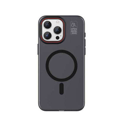 Apple iPhone 15 Pro Max Kılıf M-safe Şarj Özellikli Standlı Metal Kamera Çerçeveli Mat Recci Glaze Serisi Kapak