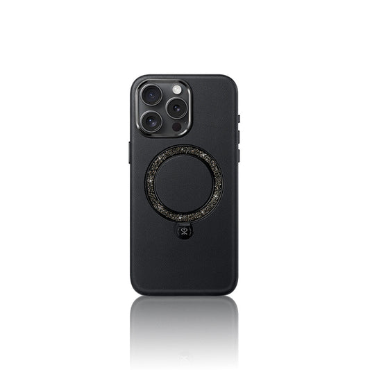 Apple iPhone 15 Pro Max Kılıf M-safe Şarj Özellikli Standlı Suni Deri Tasarımlı Pynana Dancing Circle Serisi Kapak