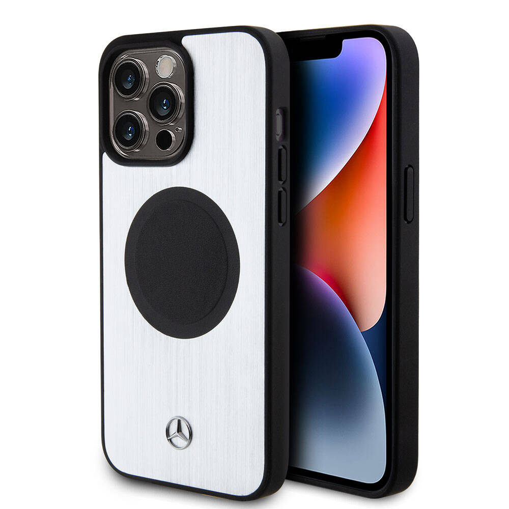 Apple iPhone 15 Pro Max Kılıf Mercedes Benz Orjinal Lisanslı M-safe Şarj Özellikli Alüminyum Arka Yüzey Metal Yıldız Logolu Kapak - Görsel 2